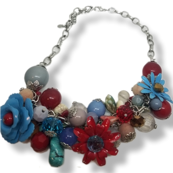 NENA JEWELRY BRIGHT FLORAL MEDLEY CLUSTER BEADED CHAIN NECKLACE - Picture 3 of 8